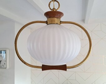 Super beautiful pleated glass pendant lamp, Philips, 70s