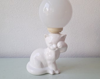 Vintage Katzenlampe/Tischlampe aus Keramik mit Glühbirne, 1980er Jahre