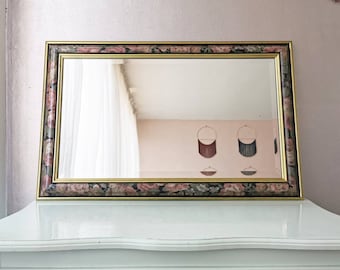 Beautiful vintage wooden French floral mirror, 80s
