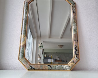 Beautiful vintage wooden French floral mirror, 1980s