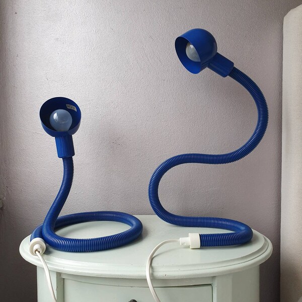 Set of 2 retro Blue table lamps/Desk lamps Hebi style years 70