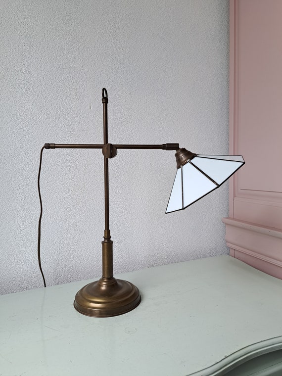 Vintage Table Lamp/desk Lamp/banker's Lamp, 1970s, Tiffany Vintage Table Lamp/desk Lamp/banker's Lamp, 1970s, Tiffany