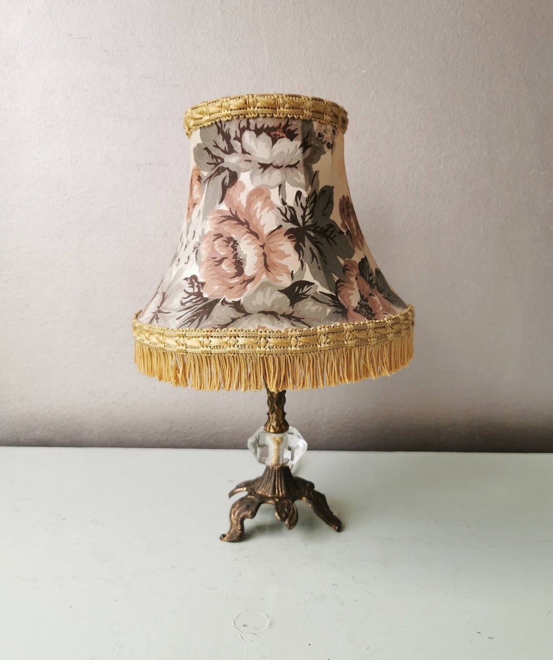 Buy Brass Table Lamp With Fabric Shade, 80s, Hollywood Regency - Main Image