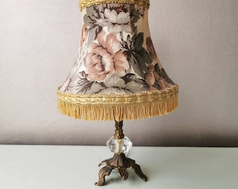 Brass table lamp with fabric shade, 80s, Hollywood Regency style