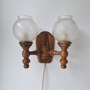 Wooden wall lamp with glass balls, 1980s