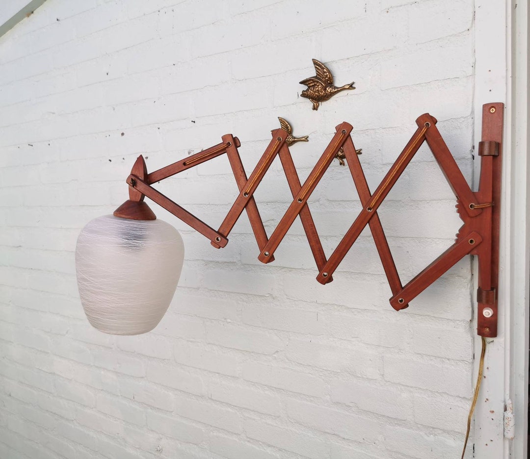 Large Wooden Scissor Lamp/scissors Lamp With Beautiful Glass Etsy