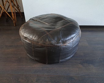 Large vintage leather pouf/ottoman 70s