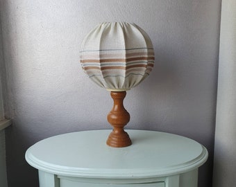 Beautiful wooden table lamp with fabric shade, years 80