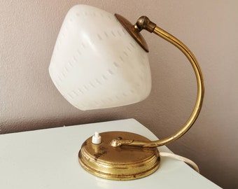 Vintage French table light/night light brass with glass hood 50s