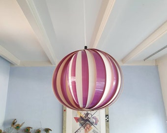 Reserved for x Vintage design "moon" pendant lamp white with purple, 80s, Dane design