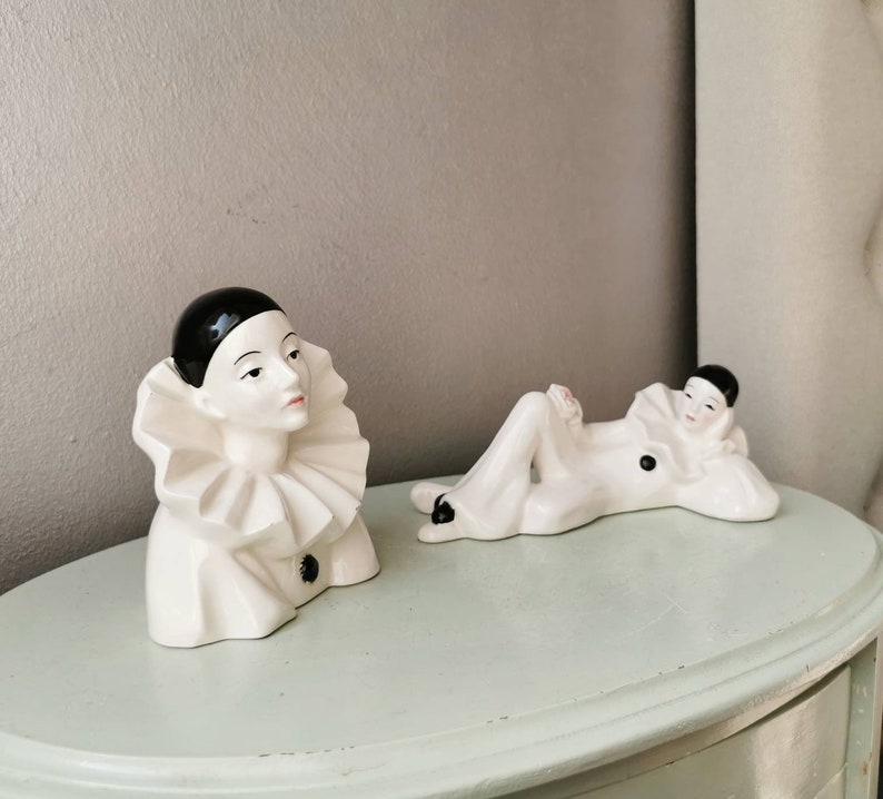 Set of 2 vintage porcelain figurines Pierrot years 70 image 3