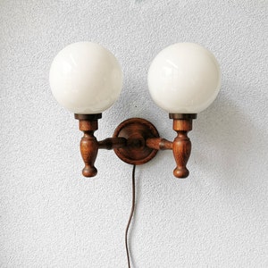 Wooden wall lamp with glass balls, 1980s