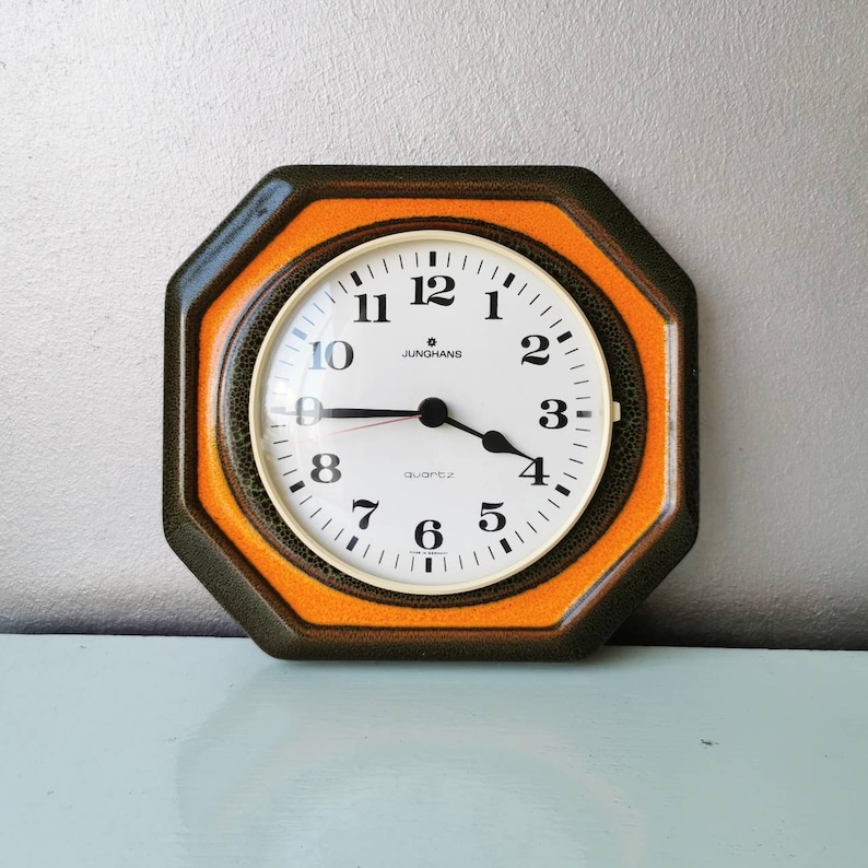 Vintage ceramic wall clock Junghans Germany, 1970s image 1