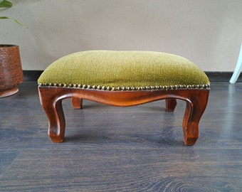 Magnifique pouf en bois avec revêtement en tissu des années 1970