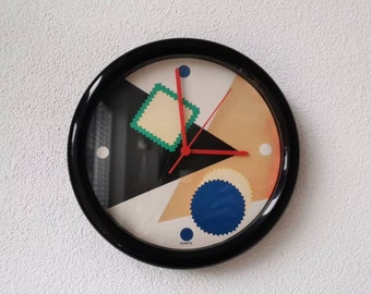 Vintage Quartz Wall Clock Memphis Style, 80s