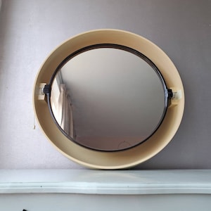 Vintage round design mirror with light, Allibert, 70s