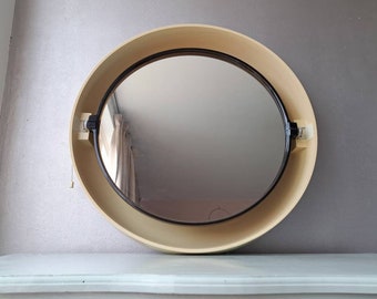 Vintage round design mirror with light, Allibert, 70s