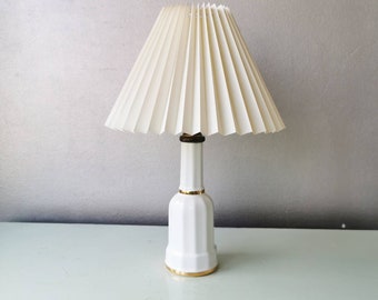Vintage Danish ceramic table lamp with plastic pleated shade, 80s