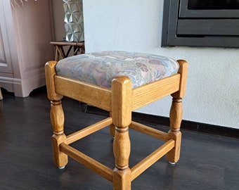 Very nice wooden stool with fabric seat, 80s