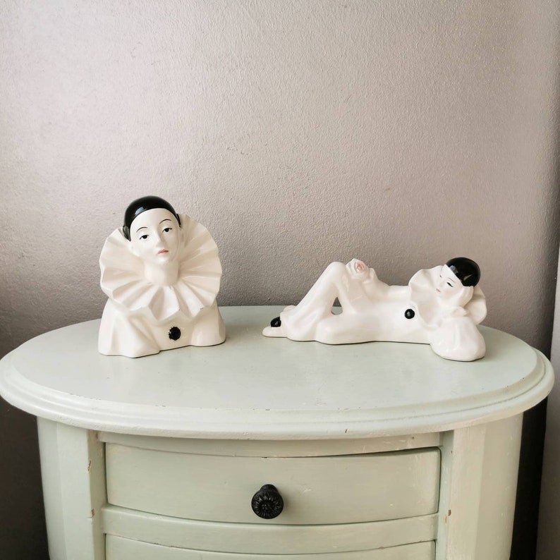 Set of 2 vintage porcelain figurines Pierrot years 70 image 1