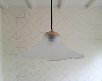 Mooie vintage Franse glazen hanglamp uit de jaren 80