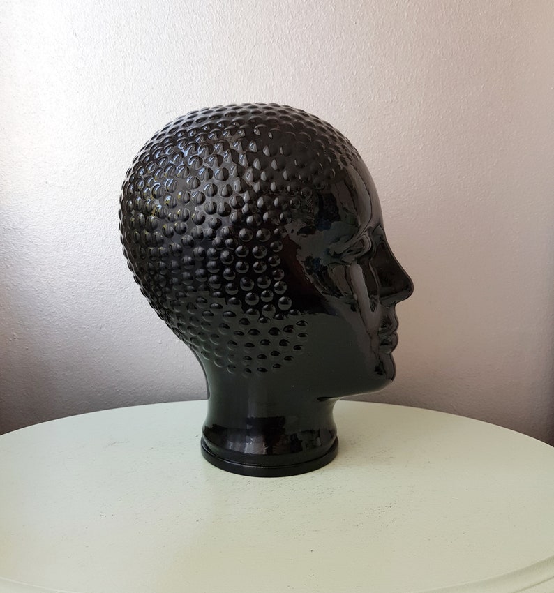 Vintage Black Glass Mannequin headDisplay headmannequin from the years 70