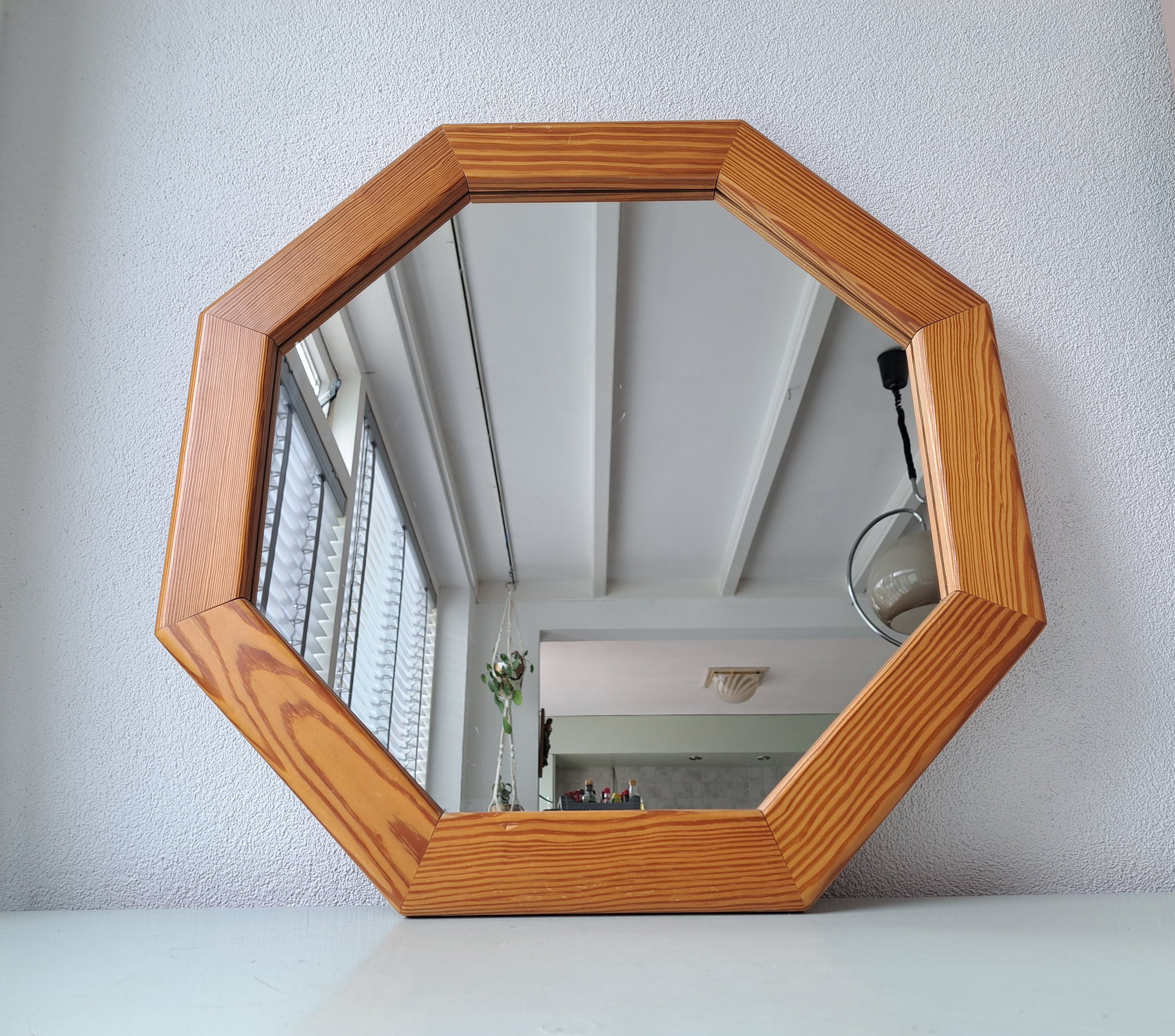 Wooden mirror in natural oak, 1980s