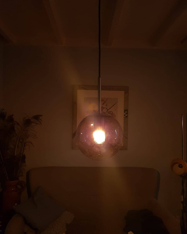 Mid Century design glass hanging lamp touch Amsterdam years 70 Hollywood Regency