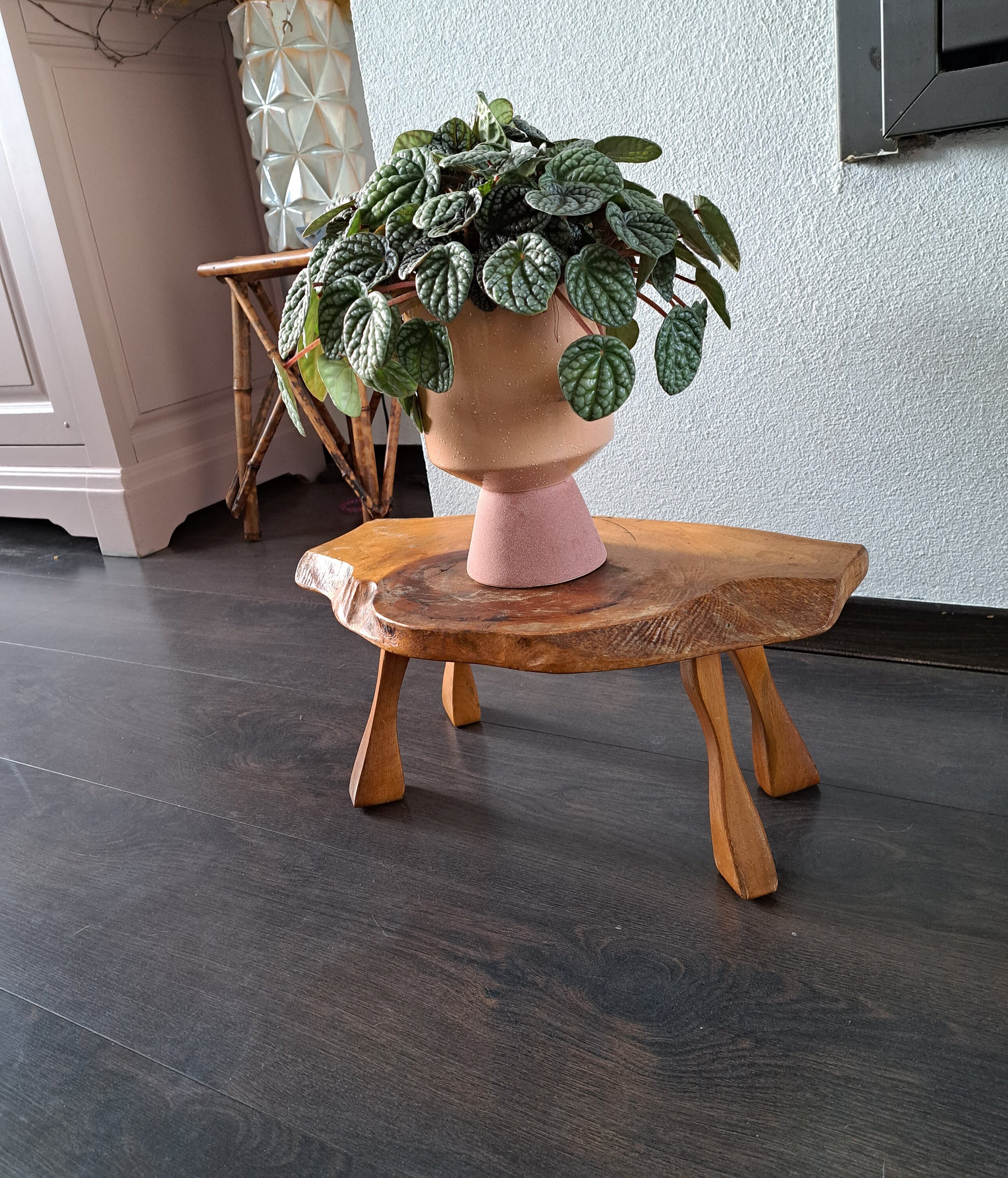 1970s アメリカ製 ヴィンテージ 木製×ガラス サイドテーブル 正方形