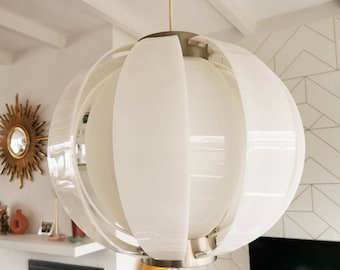 Vintage large "moon" pendant light white, 80s