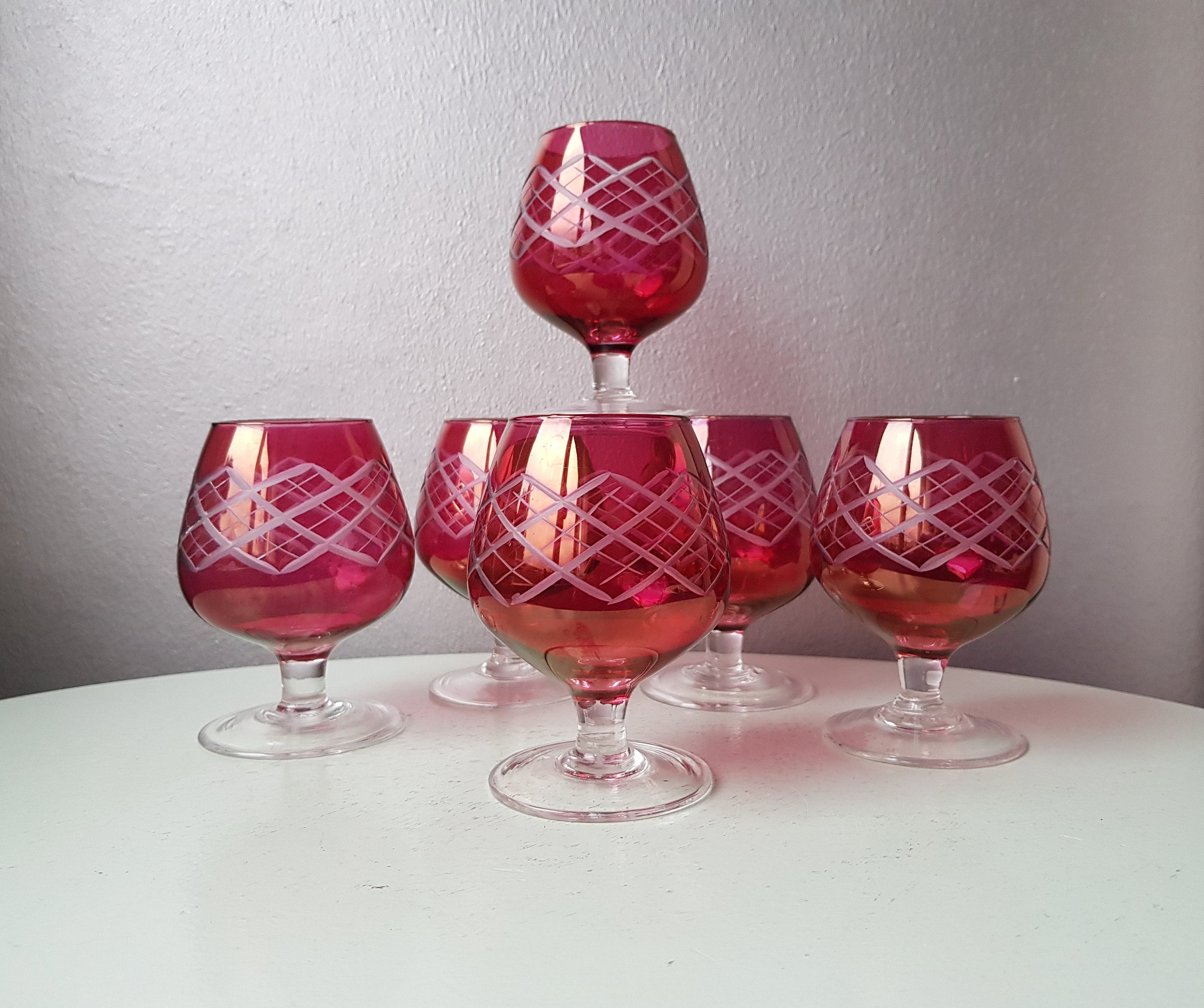 Ensemble de 6 Verres à Cognac Français Des Années 50, Verre Taillé