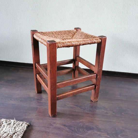 ビンテージ 木製 フレーム 編み座 スツール 昭和 レトロ 北欧 ペリアン