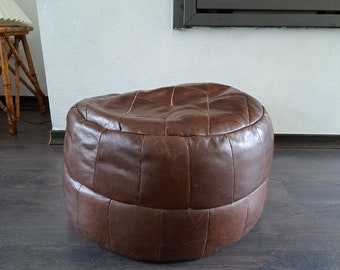 Beautiful vintage patchwork leather pouf, 1970s