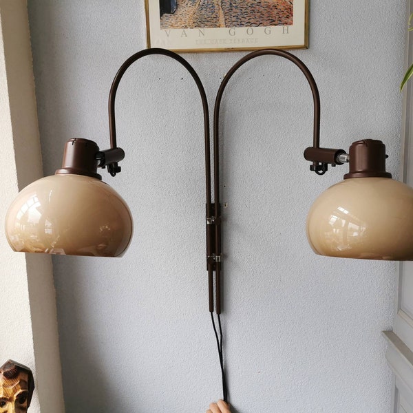 Vintage metalen dubbele wandlamp Dijkstra boog, jaren 70