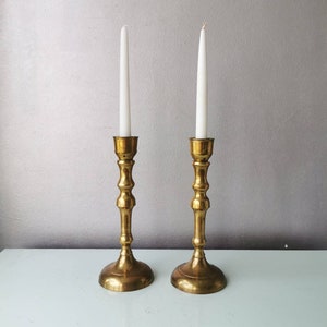 Beautiful set of 2 Danish brass candlesticks, 70s