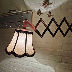 Vintage wooden scissor lamp with fabric shade, 1960s image 7