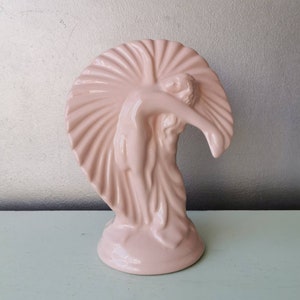 Vintage pink ceramic statue, dancing woman, 80s