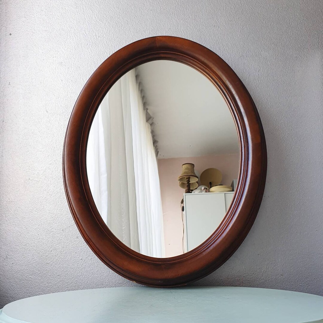 Beautiful Vintage Oval Wooden Mirror From the 1970s Etsy