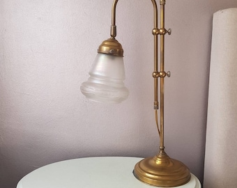 Table lamp gold with glass hood, 1970s