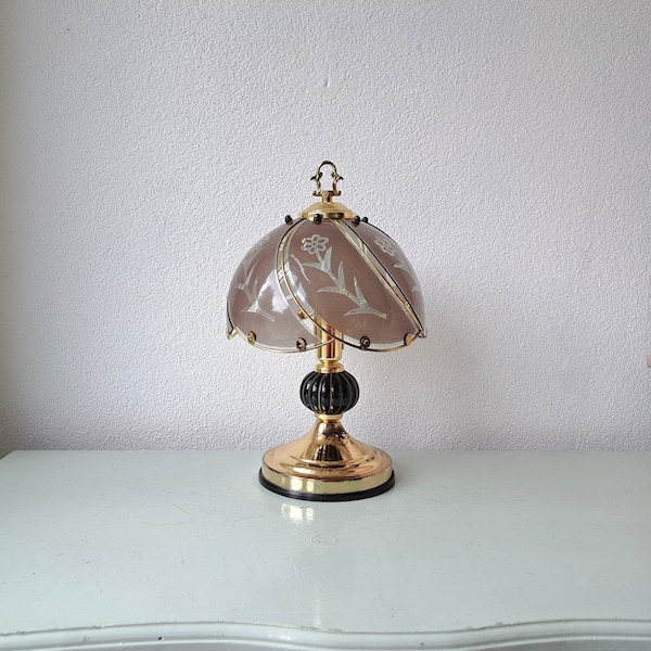 Beautiful vintage table lamp with glass shade, 1980s, Hollywood Regency style