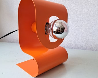 Minimalist design metal table lamp orange, space age, 1970s