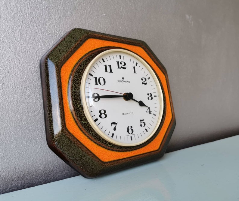 Vintage ceramic wall clock Junghans Germany, 1970s image 2