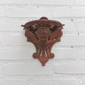 Muy bonito ángel de decoración de pared de hierro fundido vintage, años 70.