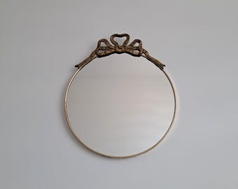 Beautiful French gold mirror with bow, Art Deco style, 70s