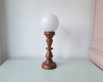 Very beautiful wooden table lamp with glass ball, 1970s