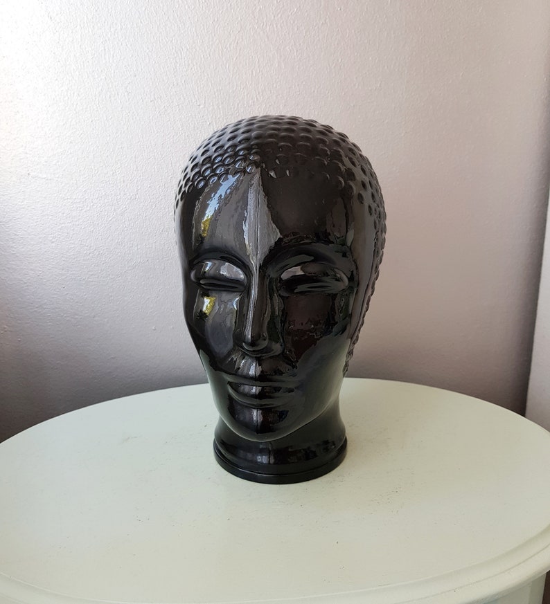 Vintage Black Glass Mannequin headDisplay headmannequin from the years 70
