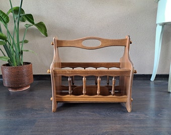 Beautiful wooden vintage magazine rack, 1970s