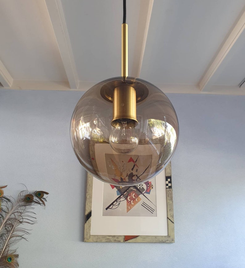 Mid Century design glass hanging lamp touch Amsterdam years 70 Hollywood Regency