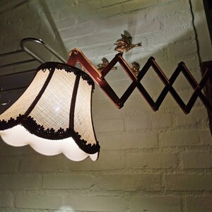 Vintage wooden scissor lamp with fabric shade, 1960s image 10