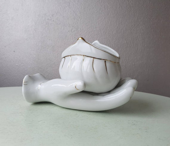 Vintage porseleinen ringschaal  hand met portemonnee, jaren 70